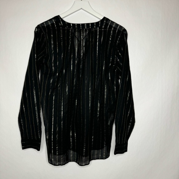 NWT LOFT Black Metallic Long Sleeve Blouse Top - Picture 2 of 3